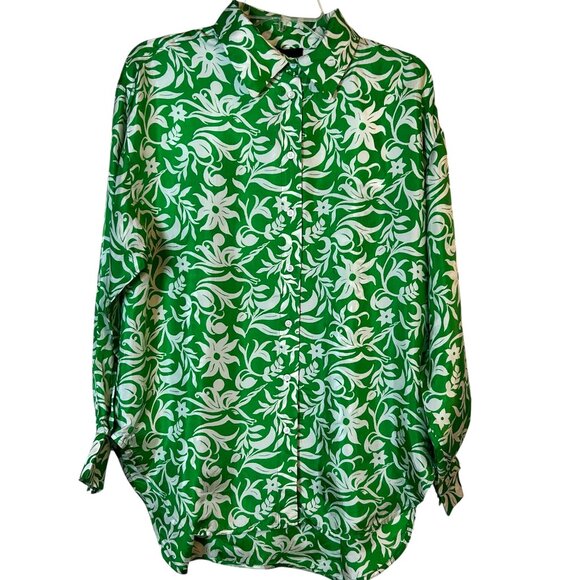 Maje Green White Floral Print Silk Button Down Blouse Size 3 (US L) - Picture 1 of 13